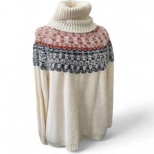 VENUS Cream and Multicolor Cowl Neck Fair Isle Sweater Large